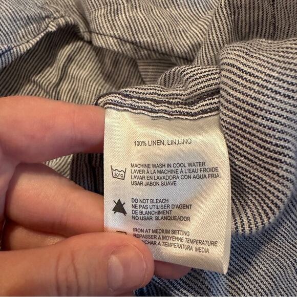 Report Collection Heritage 100% Linen Blue Striped Button Down Shirt Sz L NEW - Picture 6 of 8